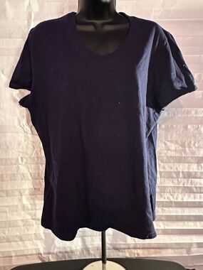 Just My Size Women's Navy Blue V-Neck T-Shirt 1X